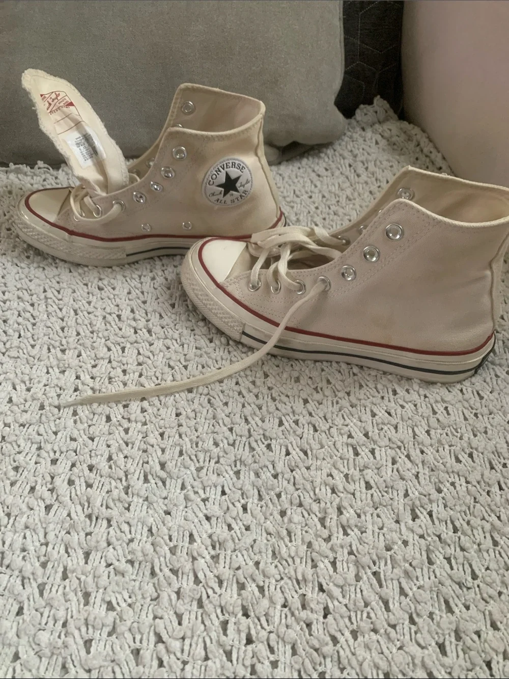 Converse High Top Sneakers - Cream with Red Stripe